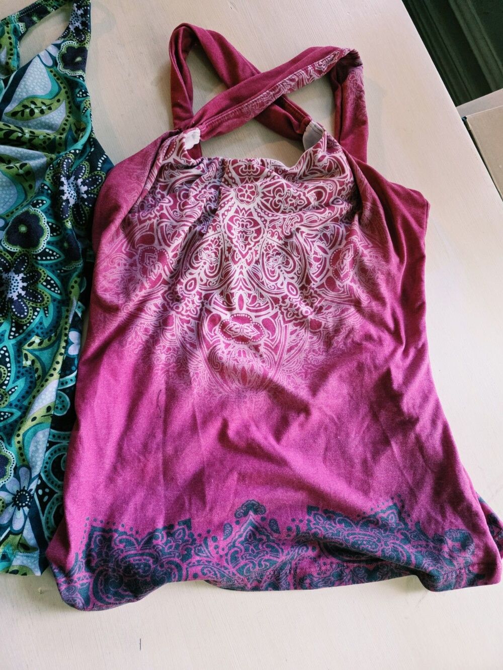 Two tops by prAna Crossback Built-in Tank Bra Pink and Green M - Picture 5 of 13